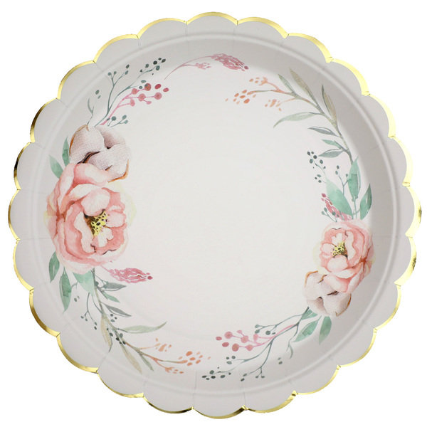 Unique Talerzyki papierowe, Kolorowe Kwiaty, 23 cm, 8 sztuk
