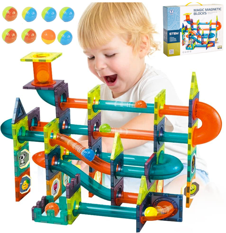 Duże Klocki Magnetyczne Tor Kulkowy Kreatywne 96El  Z523