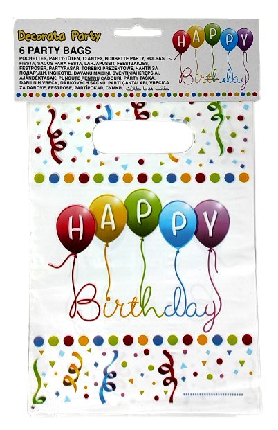 Torebki foliowe urodzinowe Happy Birthday 6 szt.