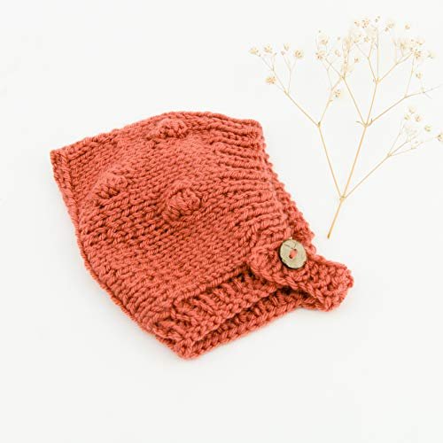 Czapka z włóczki popcorn/Przytullale dla lalki Miniland 38cm, ceglany