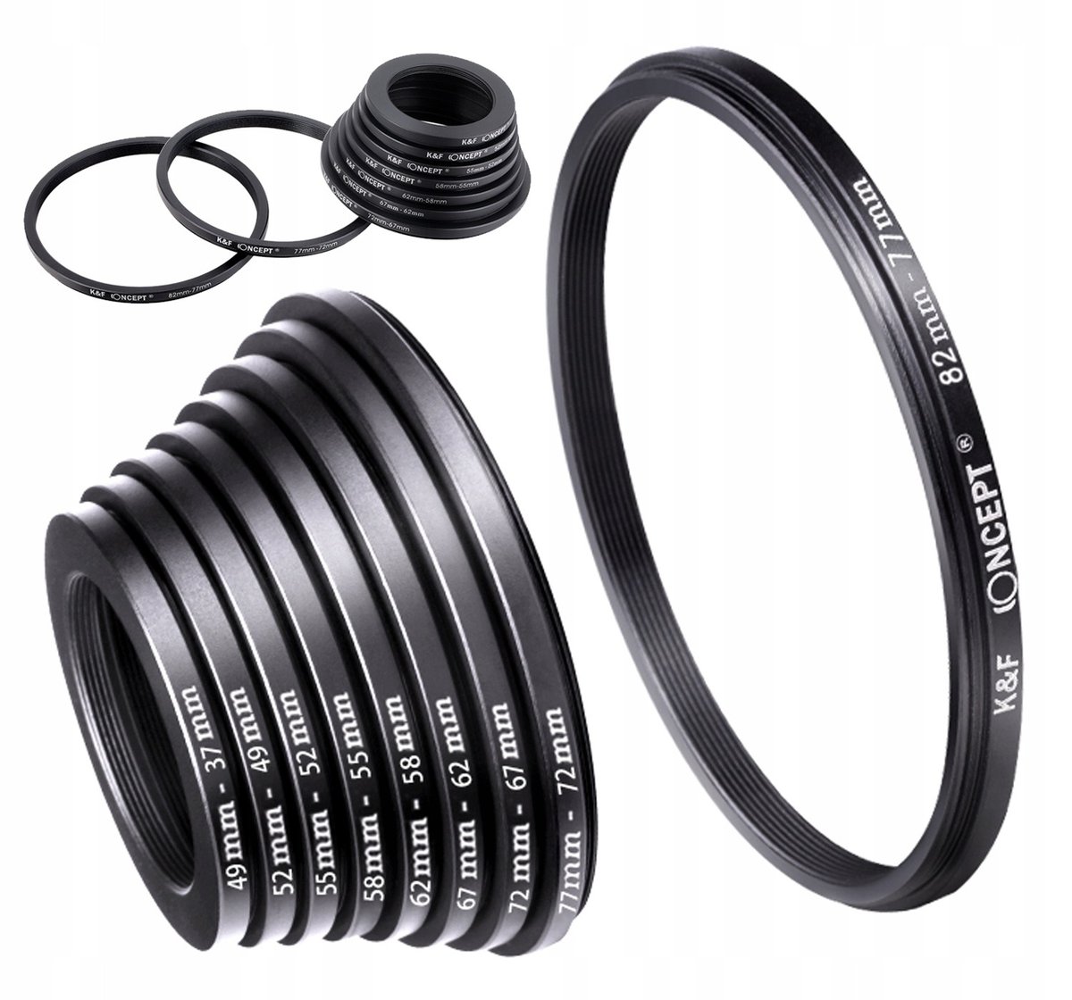 KOMPLET redukcji filtrowych STEP DOWN 49 52 55 58 62 67 72mm