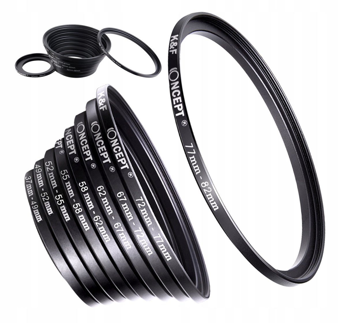 KOMPLET redukcji filtrowych STEP UP 49 52 55 58 62 67 72mm