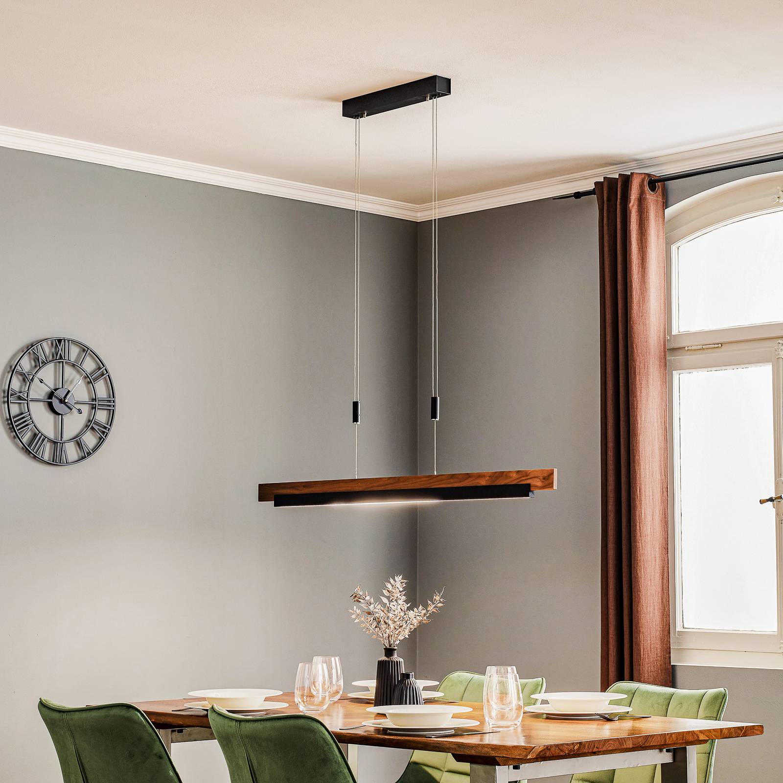 Rothfels Keijo żyrandol LED czarny/orzech 118 cm