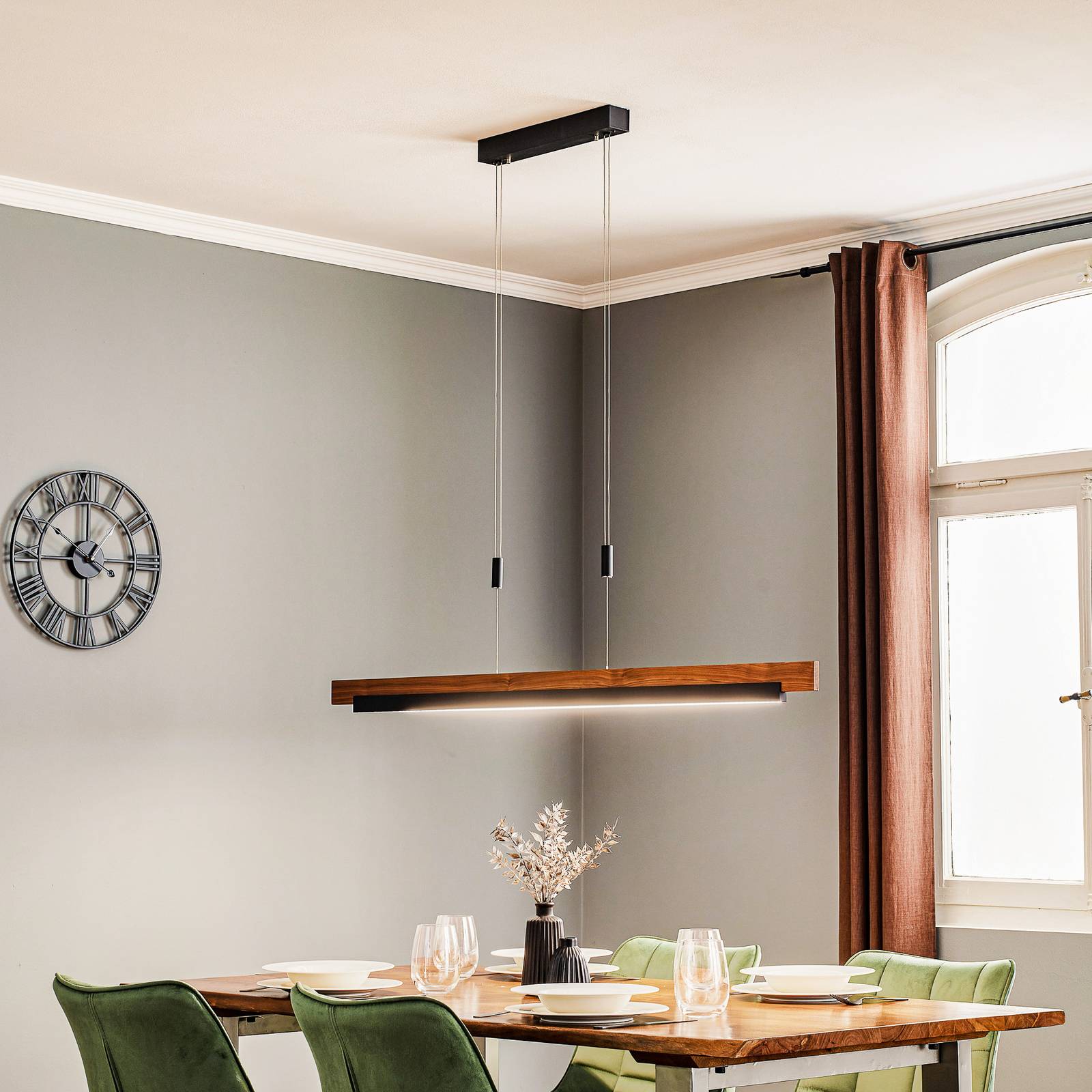Rothfels Keijo żyrandol LED czarny/orzech 138 cm