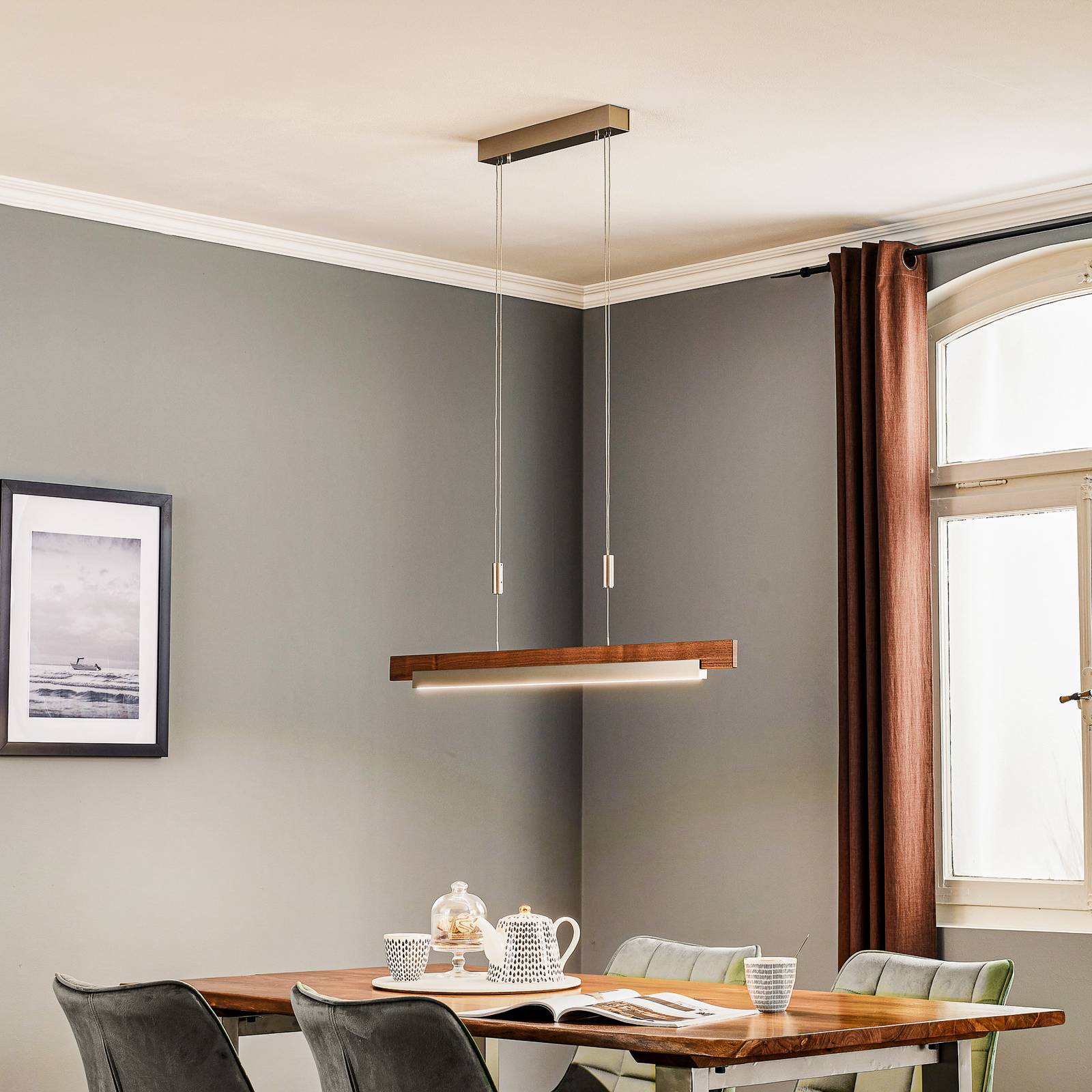 Rothfels Keijo żyrandol LED nikiel/orzech 83 cm