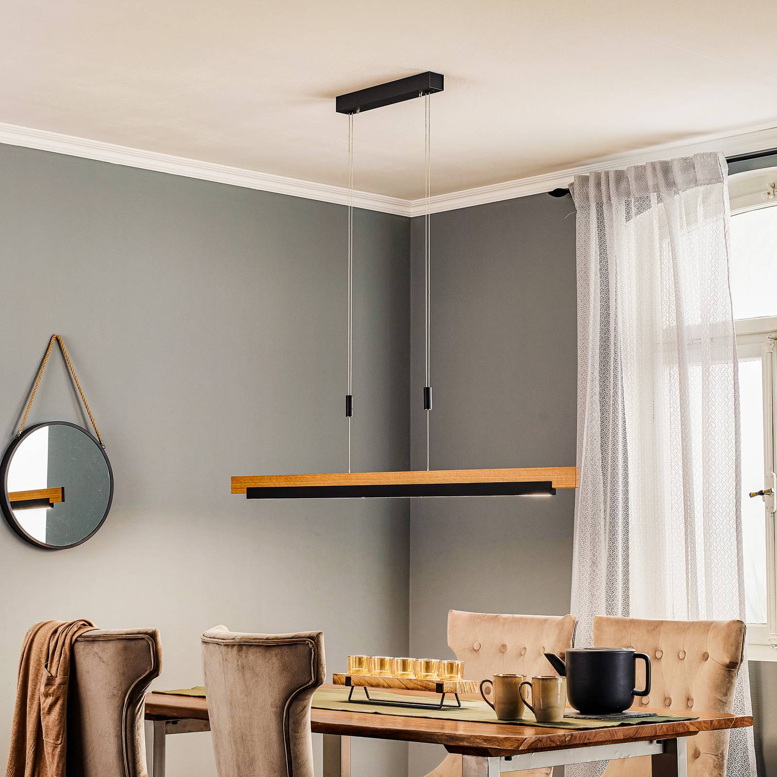 Rothfels Keijo żyrandol LED czarny/dąb 138 cm