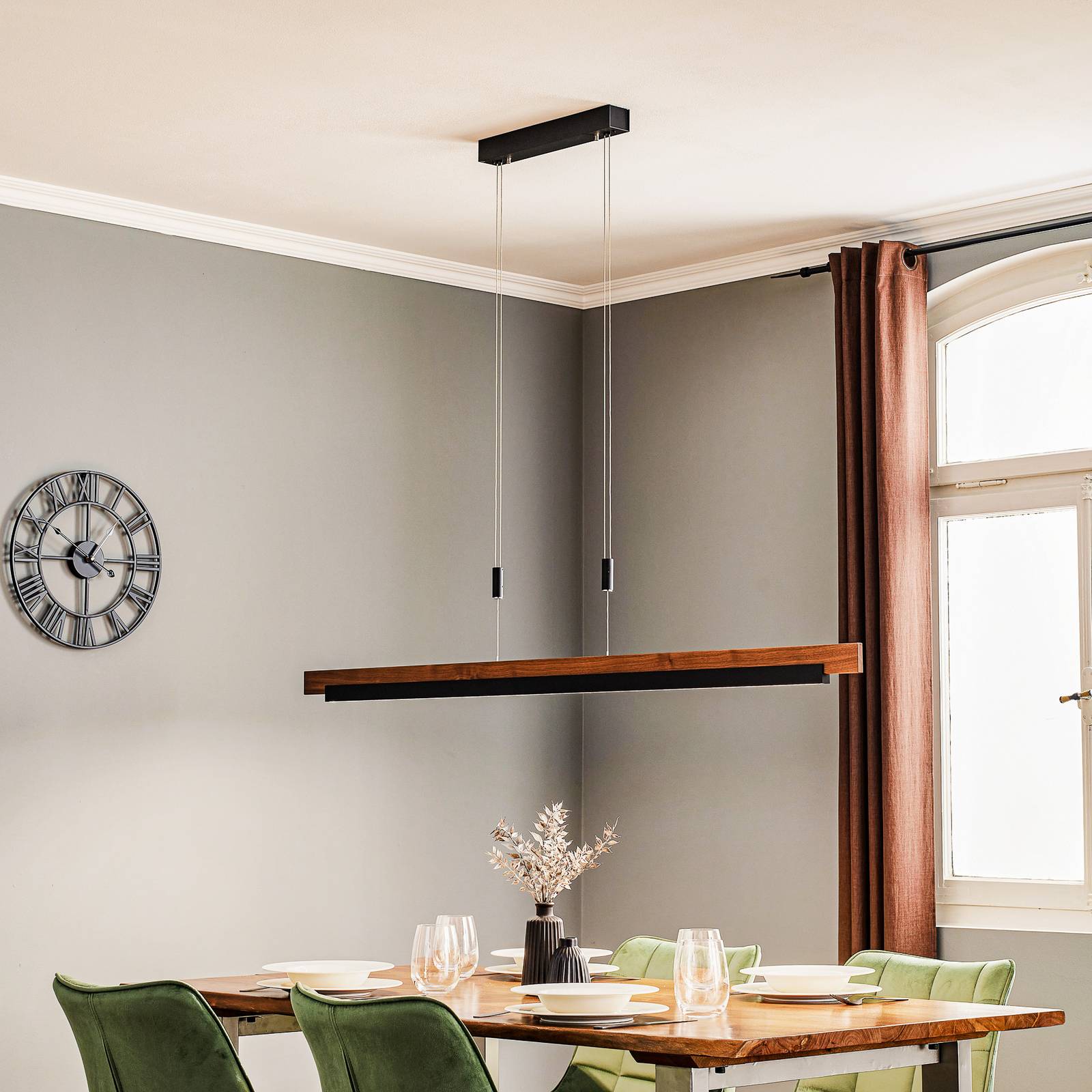 Rothfels Keijo żyrandol LED czarny/orzech 158 cm