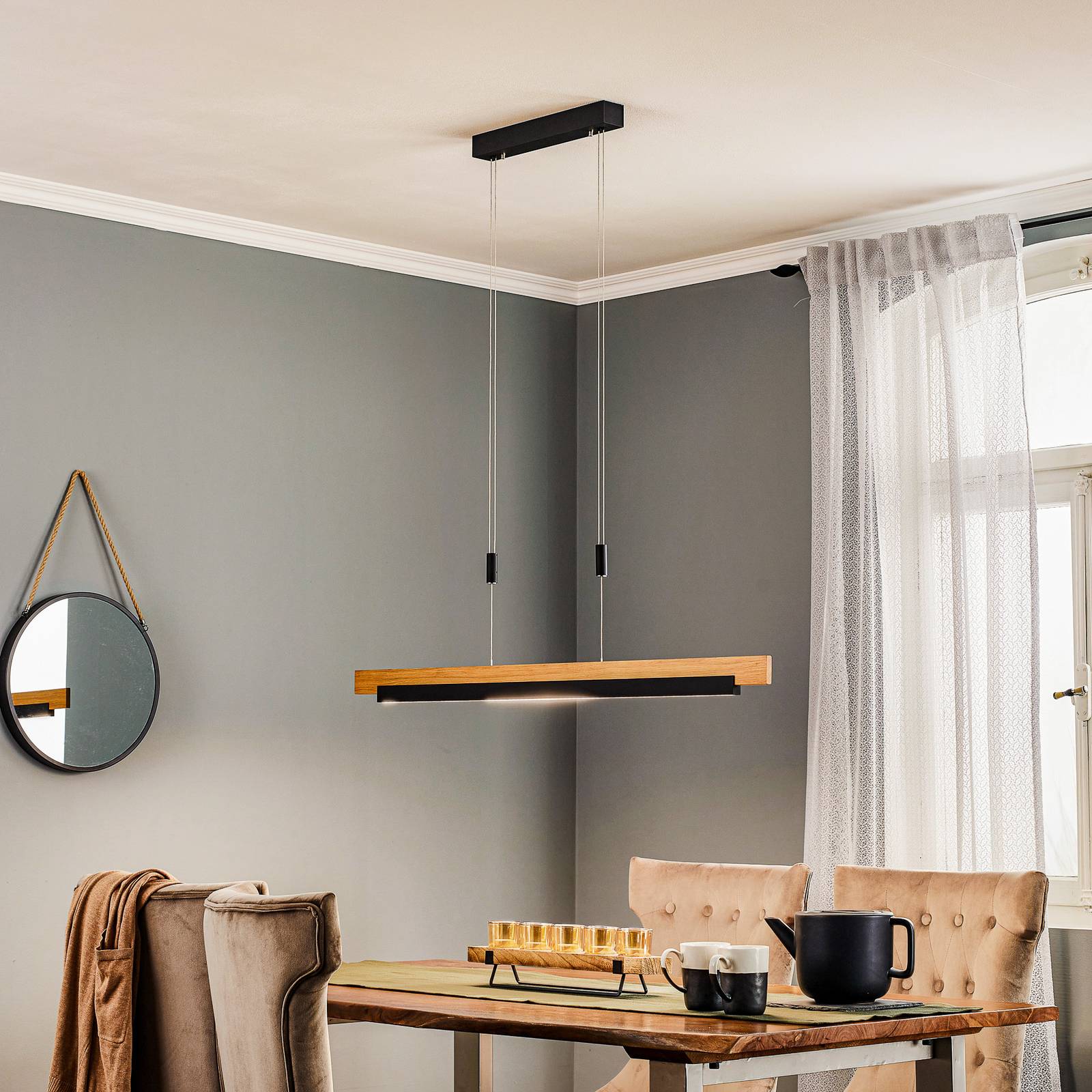 Rothfels Keijo żyrandol LED czarny/dąb 118 cm