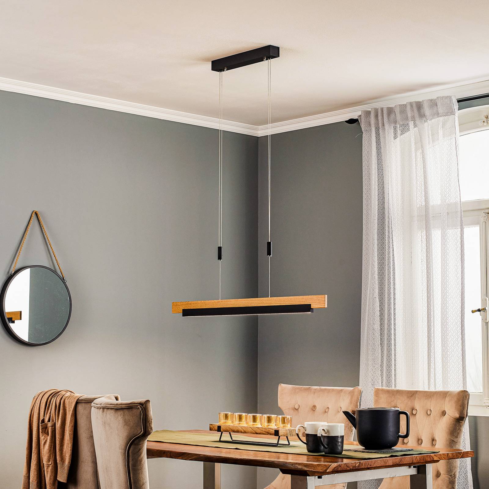 Rothfels Keijo żyrandol LED czarny/dąb 98cm