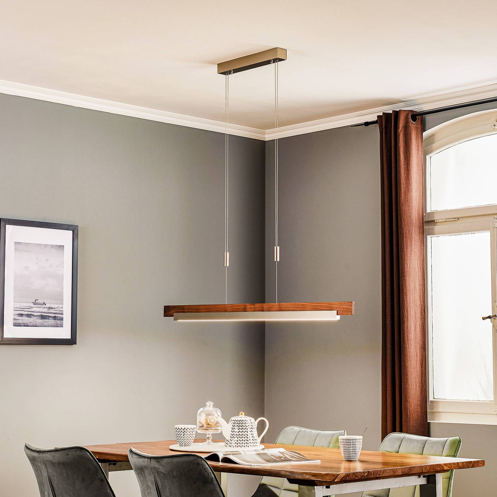 Rothfels Keijo żyrandol LED nikiel/orzech 103 cm