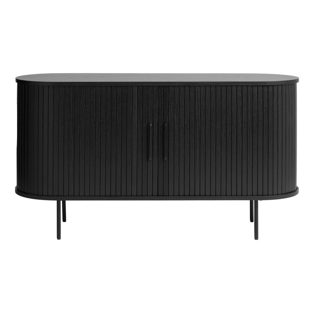 Czarna niska komoda w dekorze dębu 140x76 cm Nola – Unique Furniture