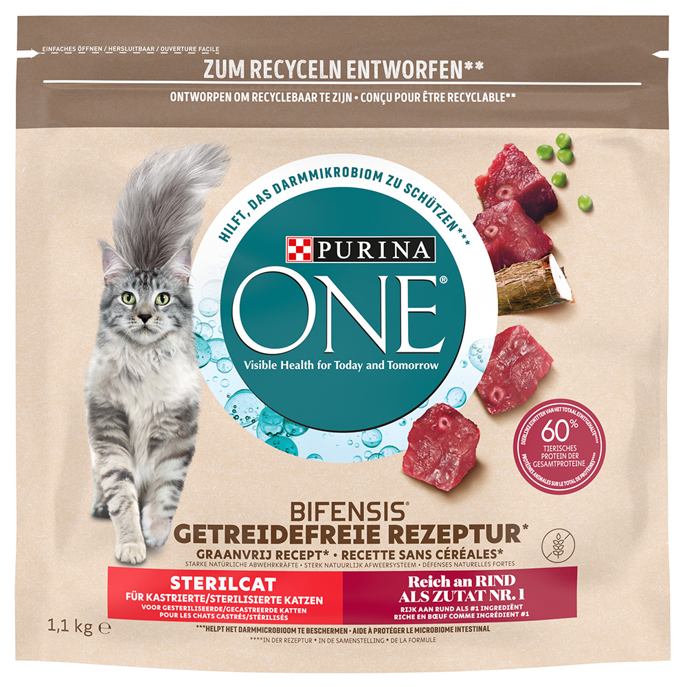 Purina ONE Grain Free Sterilized, wołowina, bez zbóż - 3 x 1,1 kg