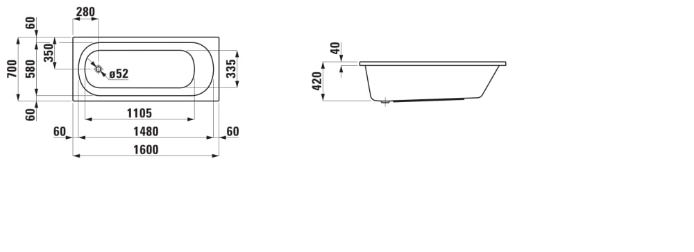 Laufen Lua Wanna prostokątna 160x70 cm biała H2300800000001
