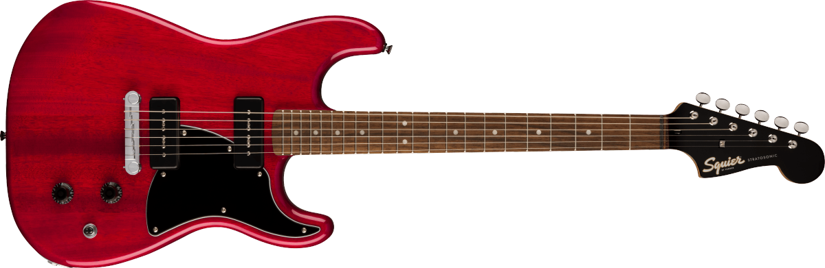 Squier Paranormal Strat-O-Sonic Laurel Fingerboard Black Pickguard Crimson Red Transparent