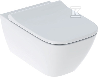 Zestaw wiszącej miski WC Smyle Square lejowa, B35.5 cm, H37.5 cm, T54 cm, ukryte mocowania, Rimfree, z deską sedesową, mocowanie od góry, z