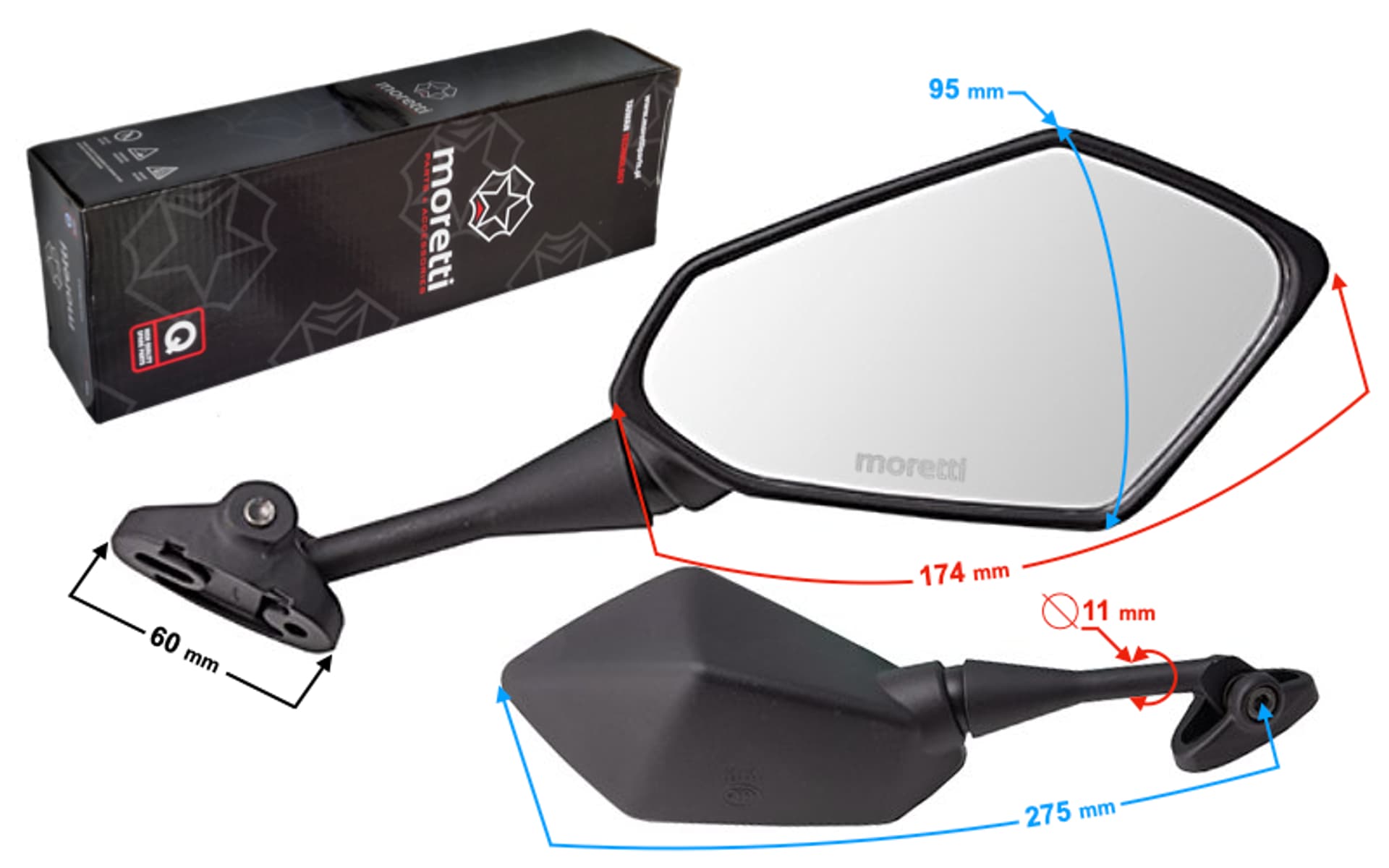 Lusterka Moretti 1108 do motoroweru FR  z homologacją