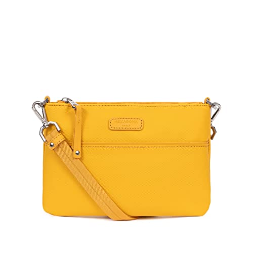 Hexagona Paris Femme-Collection Serena-Żółto-w Syntetyczny-1 regulowany odpinany pasek na ramię Ceremonia Torba na telefon, 23 x wys. : 15 x gł. : 2 cm, Żółty