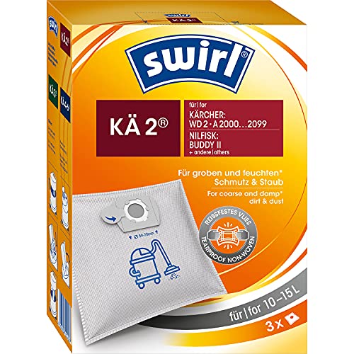 Swirl KÄ 2 worki do odkurzaczy na mokro i sucho (3 sztuki, kompatybilne z Kärcher WD 2, Nilfisk Buddy II i innymi, odporny na rozdarcie materiał z włókniny, 3-warstwowy)