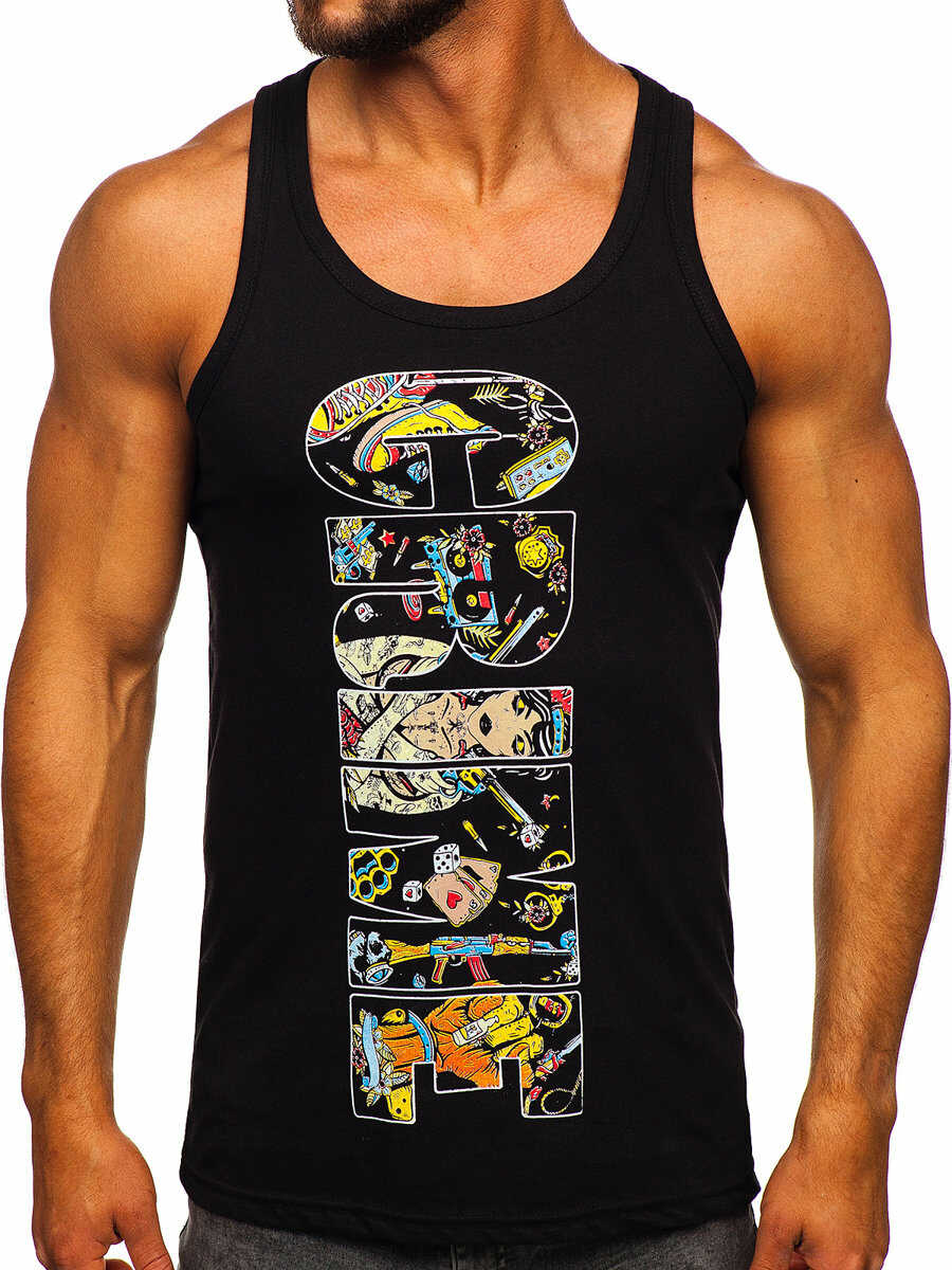 Czarna koszulka tank top bokserka z nadrukiem Bolf 143031