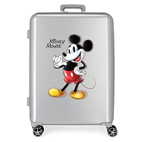 Disney 100 Mickey Joyful Walizka Średniej walizki 48x70x26 cms Twarde mocowanie ABS Wbudowany 81L 2 kg 4 koła Podwójne Szary, Szary, Talla única, średnia walizka