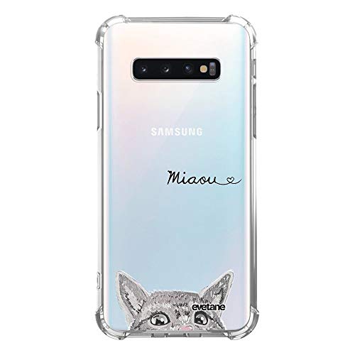 Evetane Etui kompatybilne z Samsung Galaxy S10 Silikonowe Monety Odporne na wstrząsy Solidne Pełna Ochrona Przezroczyste Kot Miow Modny Wzór Pisma