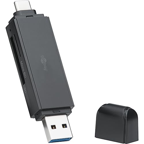 goobay 58261 USB C 2 w 1 czytnik kart/czytnik kart SD USB 3.0, PC, laptop, TV/do kart pamięci Micro SD i SD/SuperSpeed do 5,0 Gbit/Plug & Play/czarny