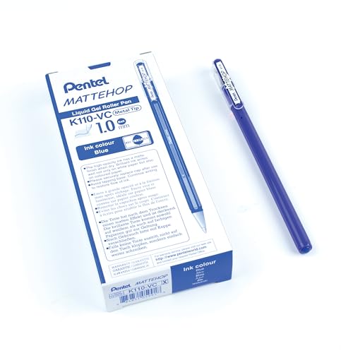 Pentel K110-VCX Mattehop żelowy długopis atramentowy z wysoko kryjącym atramentem, z matowym wykończeniem, model z nasadką, 1 opakowanie = 12 sztuk, niebieski