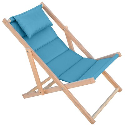 Leżak drewniany Classic Soft ROYOKAMP, plażowy, ogrodowy, składany, 115x58x4 cm, niebiesko - szary