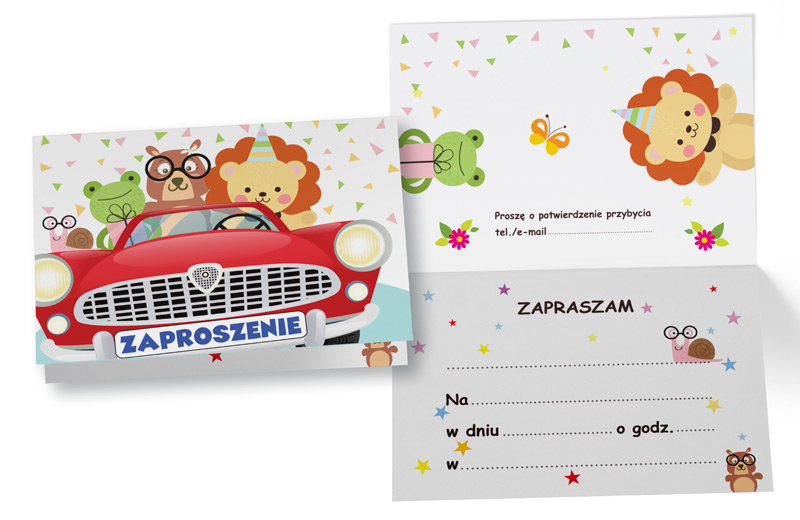 Zaproszenie ZZ-071 Samochodzik zwierzaki