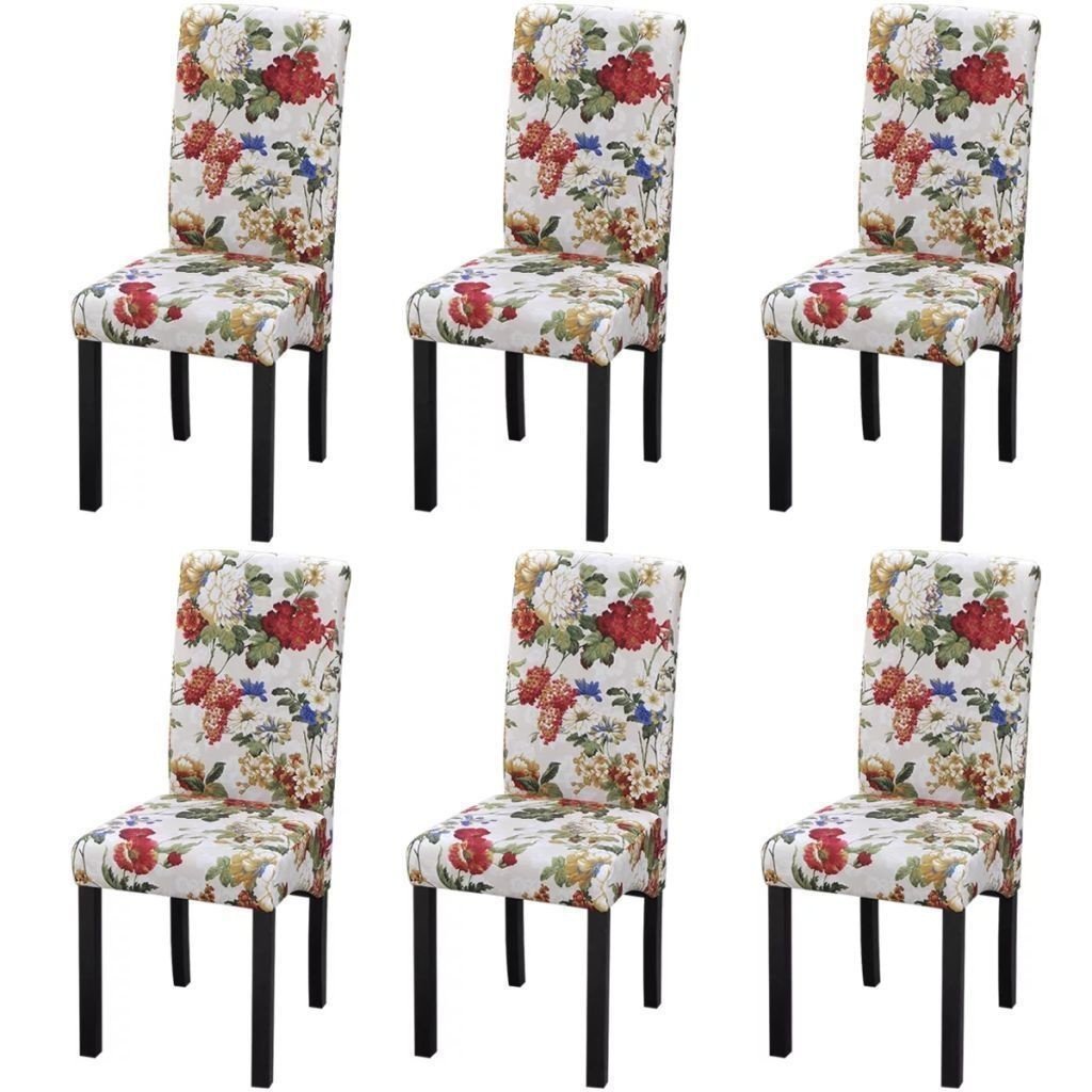 vidaXL Krzesła do jadalni 6 szt Floral Design Drewniana rama