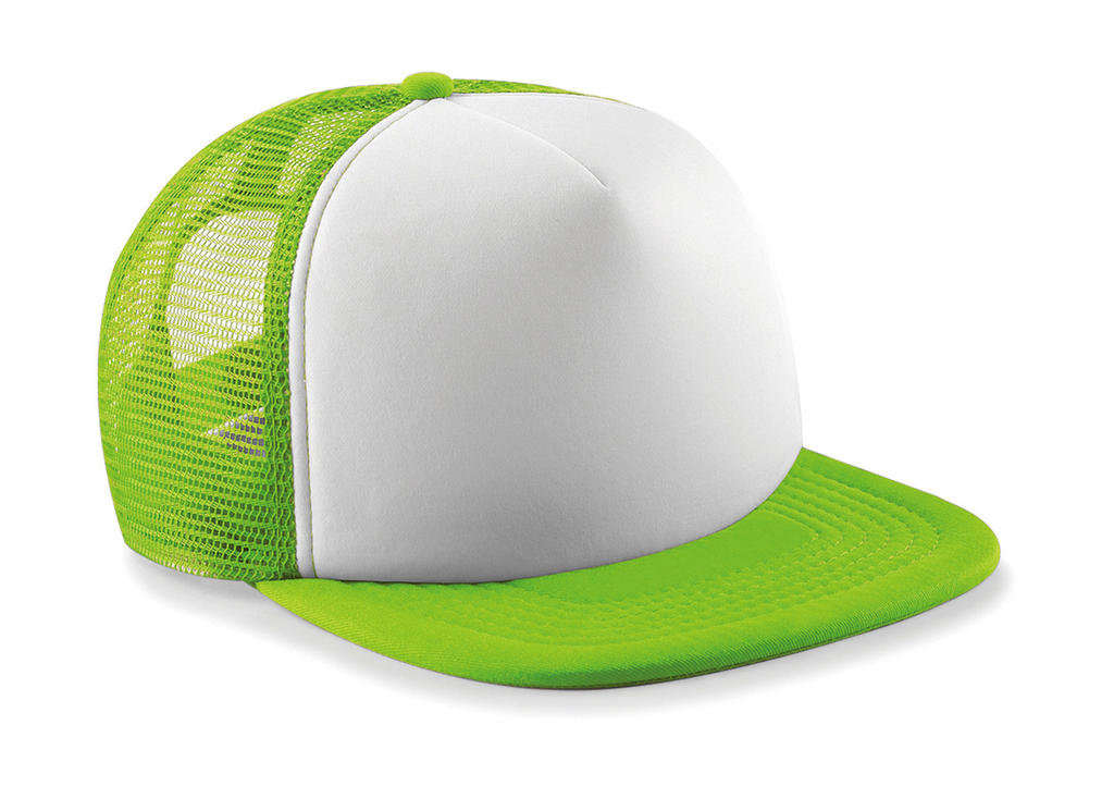 Dziecięca Czapka Z Płaskim Daszkiem Vintage Trucker Truckerka Tirówka Beechfield Lime Green/White