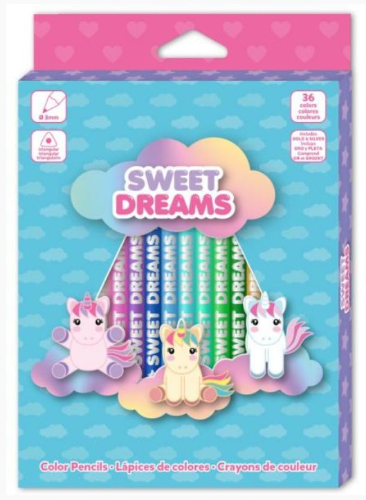 Kredki ołówkowe trójkątne Sweet Dreams Jednorożec 36 kolorów KL11246 - Kids Euroswan
