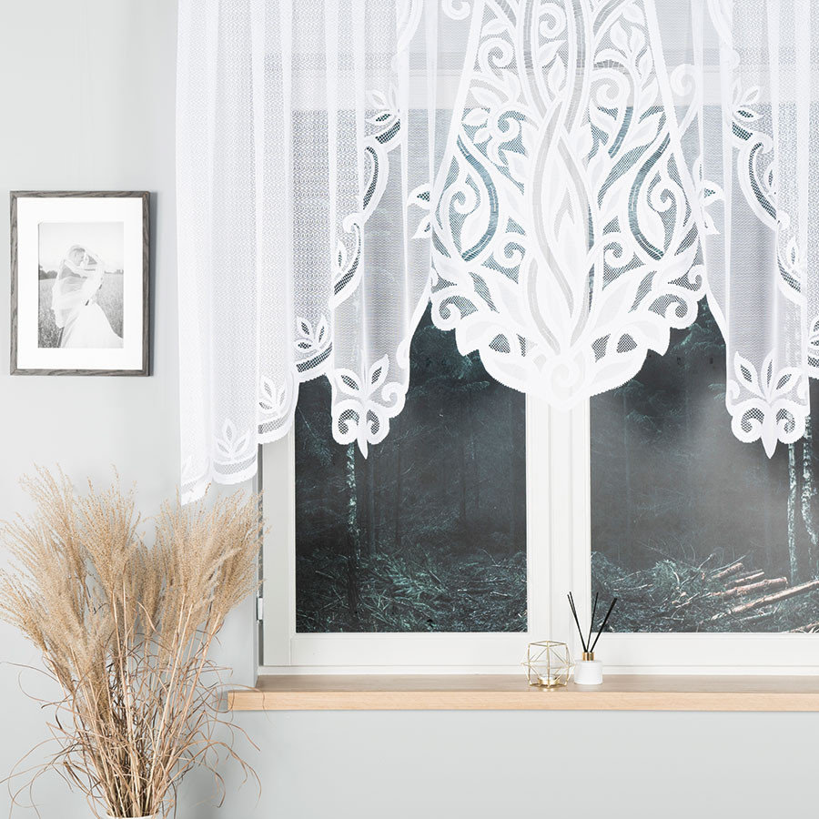 Firanka żakardowa konfekcjonowana, 120x300cm, kolor biały POLA