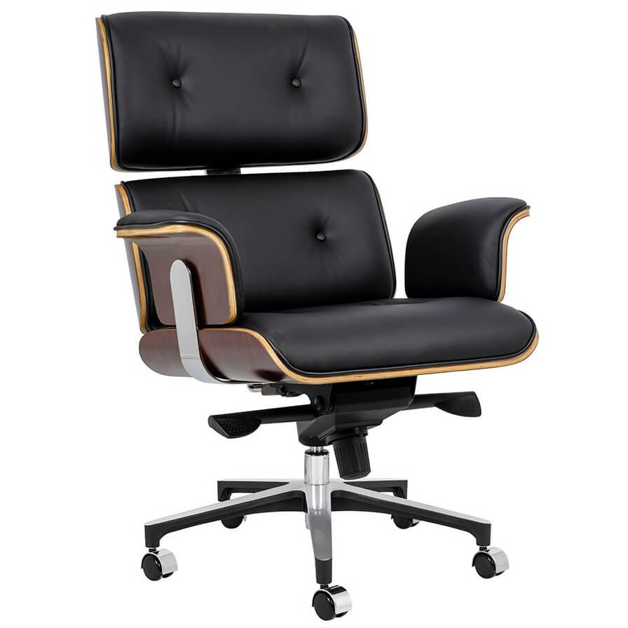 King Home Fotel biurowy LOUNGE BUSINESS czarny sklejka różana skóra naturalna stal polerowana YS-6808.BLACK.ROSE