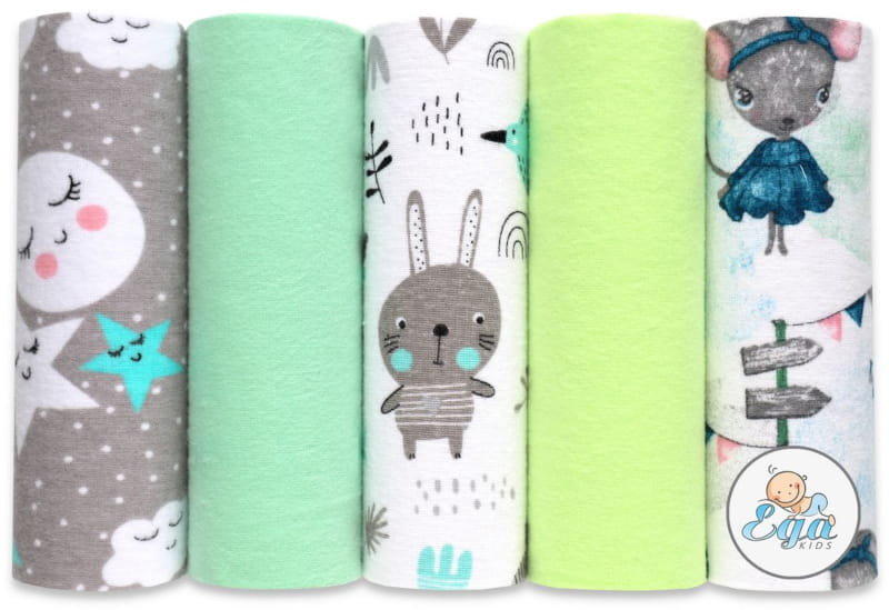 Ega Kids Zestaw Pieluszki Flanelowe Drukowane Jednokolorowe 5 szt. 70 x 80 cm