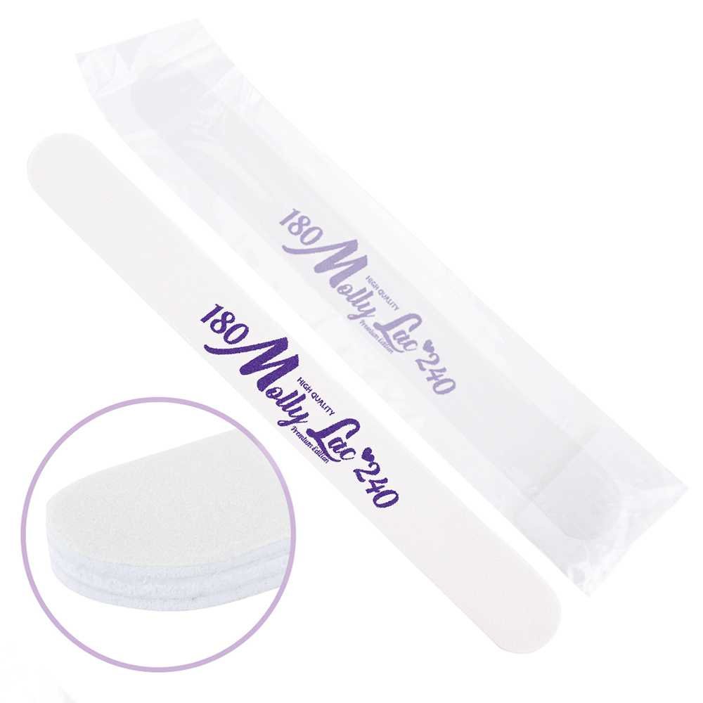 Molly Lac Pilnik do paznokci Bezpieczny Pakiet MollyLac prosty biały środek 180/240 CU-12 High Quality