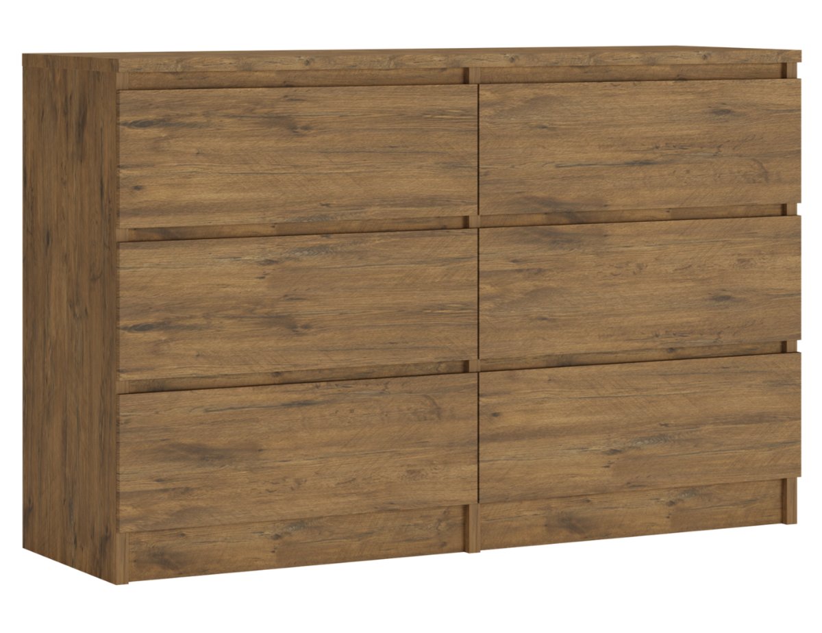 Komoda 120 cm z sześcioma szufladami w stylu skandynawskim, kolor: dąb lancelot, Wymiary: 120 cm x 39 cm x 78 cm