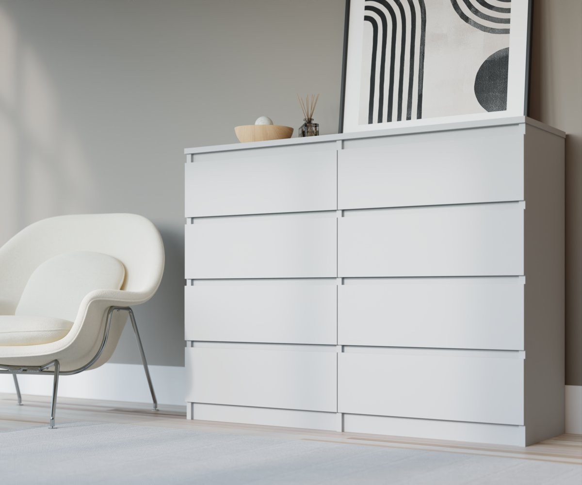 KOMODA 8 SZUFLAD 140 cm BIAŁY