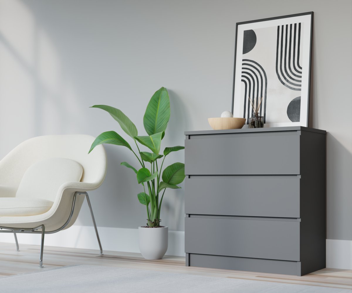 Komoda 3 szuflady sztuczny Rattan, antracyt