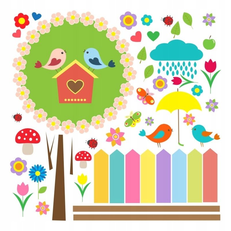 Naklejki na ścianę dla dzieci zestaw Ptaszki 1, 60x60 cm