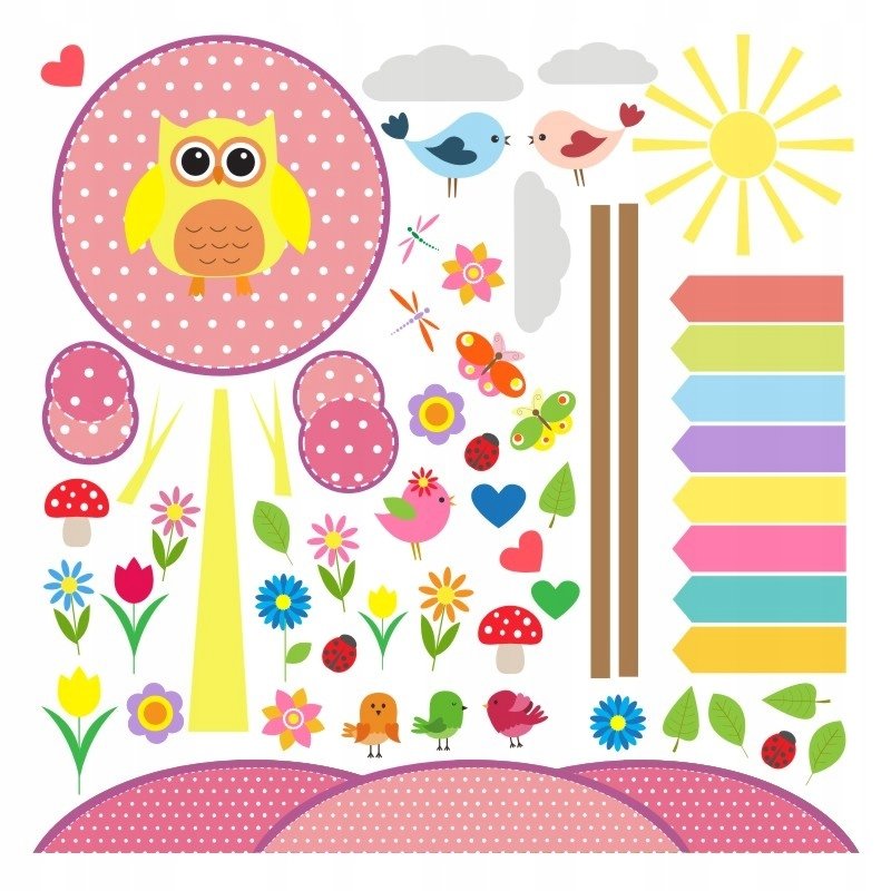 Naklejki na ścianę dla dzieci zestaw Sowy, Sówki 6, 60x60 cm