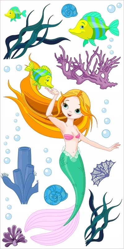 Naklejki na ścianę dla dzieci syreny Syrenka 24, 100x50 cm