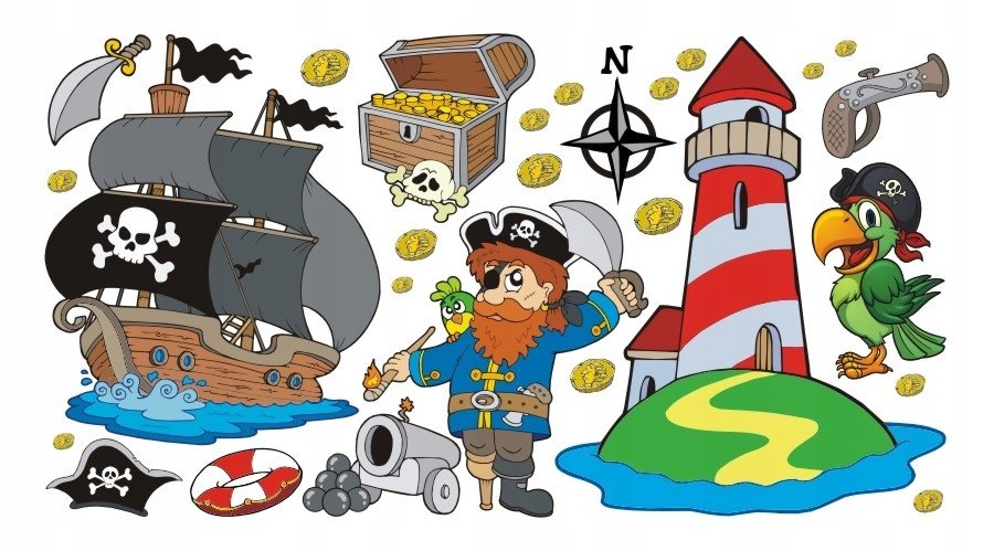 Naklejki na ścianę dla dzieci - zestaw Piraci 1, 150x75 cm