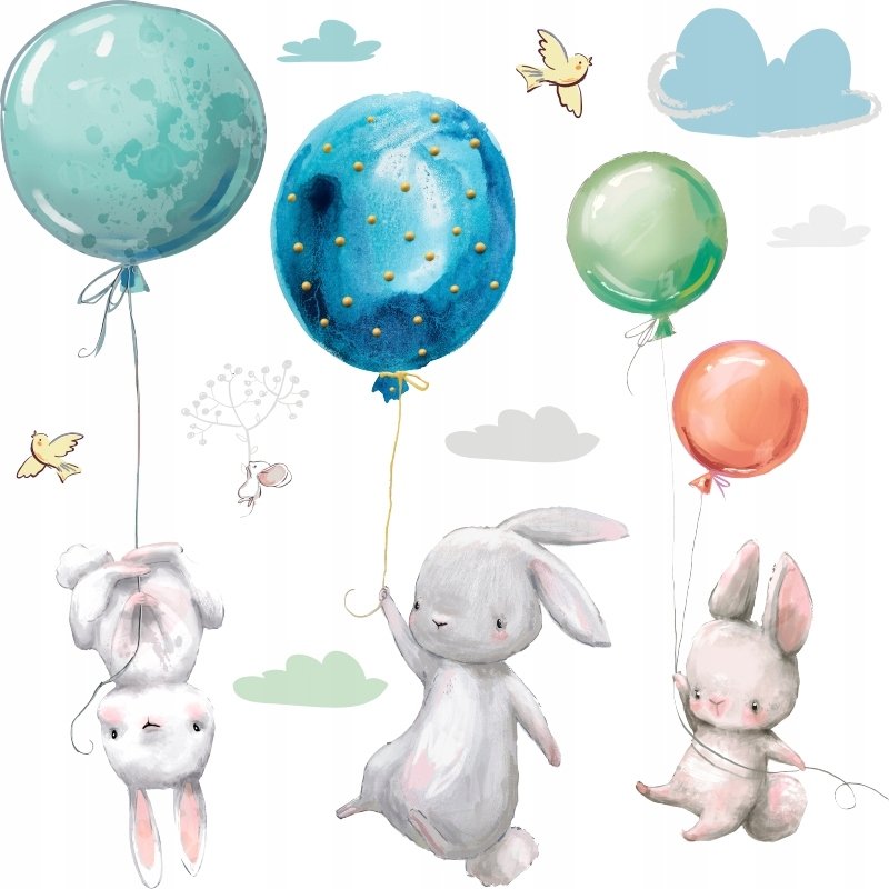 Naklejki na ścianę dla dzieci Króliczki z balonami 1, 50x50 cm