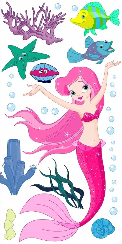 Naklejki dla dzieci mat wodny świat Syrenka 25, 150x75 cm