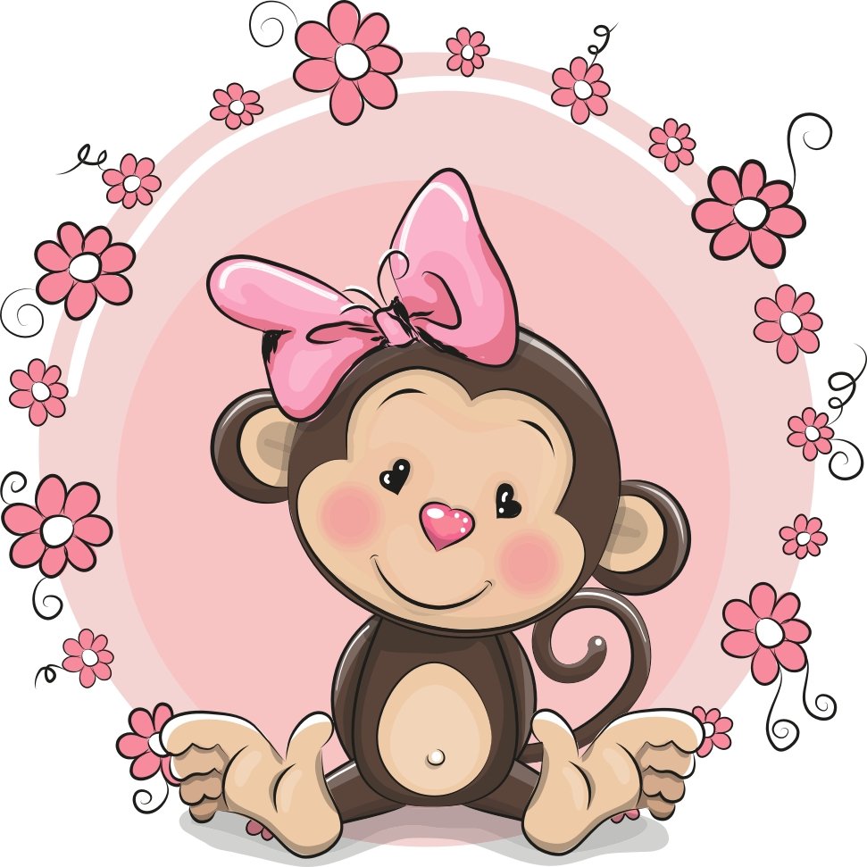 Naklejka na ścianę dla dzieci kwiatki Małpka 1, 70x70 cm