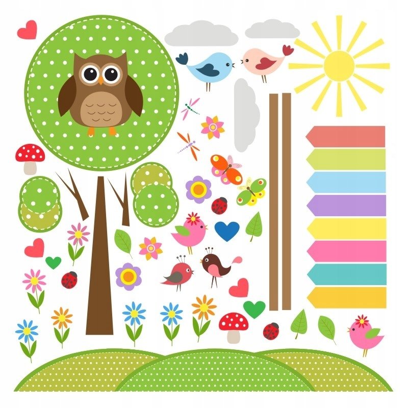 Naklejki na ścianę dla dzieci mat Sowy, Sówki 5, 100x100 cm