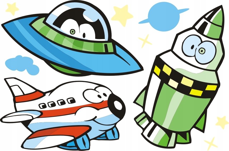 Samolot Rakieta UFO - zestaw naklejek Pojazdy 255, 120x80 cm