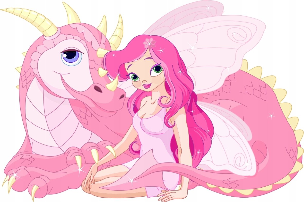 Naklejka dla dzieci 150cm Wróżka ze smokiem, 150x100 cm