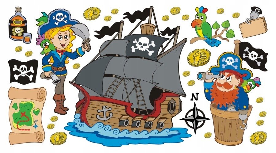 Naklejki na ścianę dla dzieci - zestaw Piraci 2, 150x75 cm